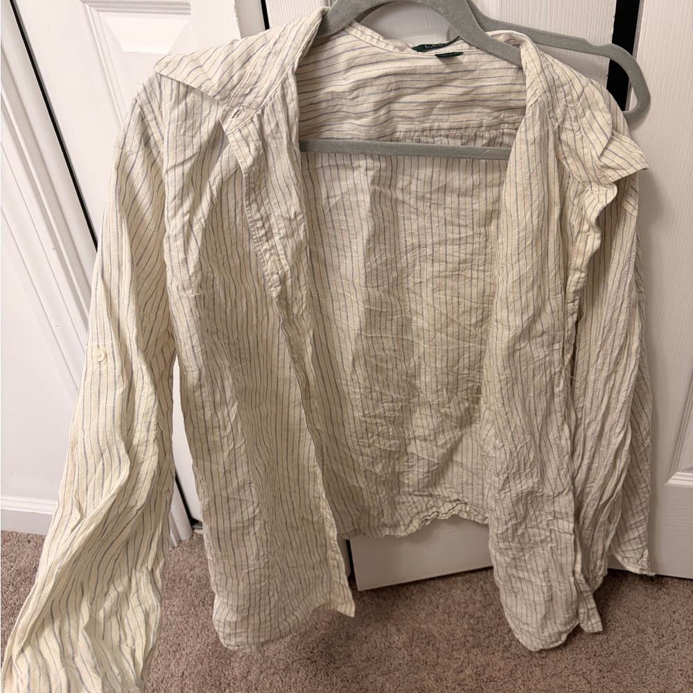 Ralph Lauren Cream and Blue Linen Shirt
